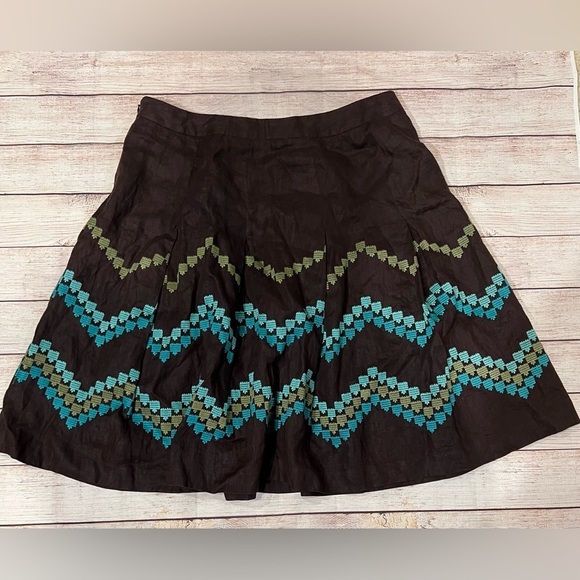 Ann Taylor Loft Skirt Women's 14 Brown Green Blue Gold Geometric Linen - Picture 4 of 6
